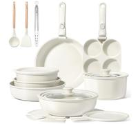 GiPP Batteries de Cuisine avec Poignée Amovible 21PCS, Sets de Poêles et Casseroles avec Revêtement Antiadhésif en Granit, Adapté au Camping, Résistantes au Four, Compatible Tous Feux(Blanc,21PCS)