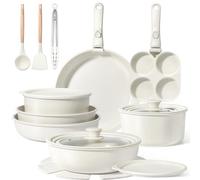 GiPP Batteries de Cuisine avec Poignée Amovible 21PCS, Sets de Poêles et Casseroles avec Revêtement Antiadhésif en Granit, Adapté au Camping, Résistantes au Four(Blanc,21PCS PLUS)