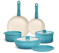 GiPP Set de Casseroles et Poêles en Antiadhésif - 11 Pièces Poele Induction avec Poignee Amovible, Sans Produits Toxiques, Tous Feux Lot, Four et Lave-vaisselle, Dégradé Bleu