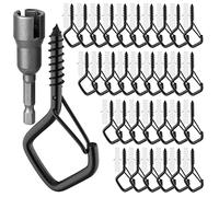 GIPTIME Lot de 50 Crochet à Vis en acier inoxydable, Crochet Plafond avec Loquet de Sécurité, Piton à Visser Crochets muraux pour Suspendre des Plantes, des Lumières, Noir