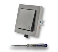 Gira 0454600 Kit complet de prise pliante 0454600 1 compartiment et kit d'étanchéité IP44 protégé contre l'eau - Prise pliante en acier inoxydable - Protection enfant - Avec testeur de phase EBROM