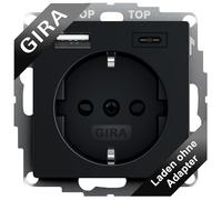 Gira 2459005 Prise Schuko USB Shutter Protection tactile 2 prises type A (max.2,4 A) Type C (max.3A) Système 55 Noir mat UP Prise murale encastrée pour smartphone tablette 32 mm