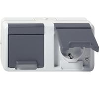Prise Schuko Double Gira Avec Capot À Charnière IP44 Gris - 478130