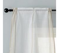 GIRASOLE HOME® Paire de rideaux filtrants en tissu mélangé Lino Rideau à rayures pour salon chambre et intérieurs, 2 panneaux avec poche (Beige, 60 x 145 cm)