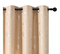 GIRASOLE HOME® Paire de rideaux Jacquard semi-occultants fantaisie Lune et étoiles rideau souple Thermique Isolant pour Chambre Chambre et Intérieur 2 panneaux avec œillets (beige étoiles, 140x275 cm)