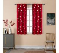 GIRASOLE HOME® Paire de rideaux occultants doux fantaisie étoiles argentées Rideau doux pour intérieur avec poche et passants cachés, 2 panneaux (rouge, 70 x 145 cm)