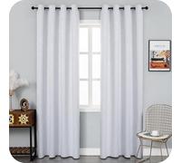 GIRASOLE HOME Paire de rideaux occultants thermiques doux motif tressé argenté pour salon, chambre et intérieur, 2 panneaux avec œillets (140 x 235 cm, blanc glace)