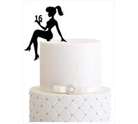 Girl, birthday, figurine à gâteau, décoration d'anniversaire de fille, sweet 16, sweet 18, numéro, numéro de topper, anniversaire, décoration (noir, 16) n° 5094