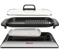 Girmi BQ91 Gril et Barbecue, 2000W, Plaques Antiadhésives XL 40 x 30 cm à Double Usage, sans Fumée, Couvercle en Verre Trempé, Température Réglable, Bac Récupérateur de Graisse, Gris