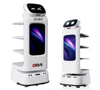 GiroBOT-L100 Robot Serveur Livraison Automatique, 4 Plateaux, Écran Tactile 10.1", Capacité 40kg,Longue durée de Vie, Moniteur d'affichage publicitaire 21,5 Pouces, WiFi et 4G, Configuration Rapide