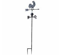 Girouette avec 4 Points Cardinaux Motif Coq 2 Pics en Fonte Patinée Grise 45x45x185cm