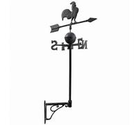 Girouette Murale avec 4 Points Cardinaux Motif Coq sur Une Flèche en Fonte Patinée Grise 41x41x97cm
