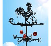 Girouette Rétro en Métal, Girouette Coq en Métal avec Support et Indicateur Directionnel, en Acier Inoxydable, Figurine Décorative pour Cour, Terrasse et Toit, Patio Pelouse, 33×58 cm
