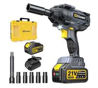 Gisam 1400N.m hoc Sans Fil Brushless avec 4.0Ah Batterie, 4 niveaux de puissance, 21V 1/2 Boulonneuse à Choc avec 5 Douilles à Chocs, pour la Voiture et la Maison (1 pile)