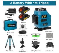 Gisam Niveau Laser 16 Lignes 4D Faisceau Vert Professionnel Compatible Makita 18V 2 Batteries