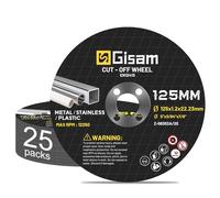 Gisam Professional Disque Meuleuse 125mm pour Metal 25 Pièces, 125 x 1,2 x 22,23mm, Alésage Ø 7/8" mm, Disque a Tronconner, Set D'accessoires pour Meuleuse D'angle Ø 125 mm