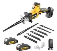 Gisam Scie Sabre sans fil 21V, 3500 spm, Moteur sans Balais Silencieux, 2 Batteries de 2,0 Ah et 8 Lames de Scie, Scie éLectrique à Queue de Renard pour Bois, MéTal, Pvc (2 × 2,0 Ah)