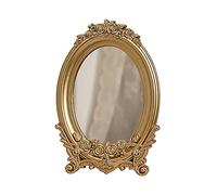 GISELA D Miroir de maquillage vintage sculpté doré - Superbe miroir de bureau décoratif ovale pour chambre, commode, coiffeuse, bureau (No.1)