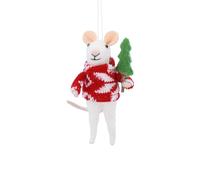 Gisela Graham Souris en laine dans un pull scandinave avec décoration d'arbre suspendue