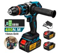 Gismis 480 NM perceuse à percussion électrique tournevis marteau rotatif perceuse sans brosse 3in1 outil électrique manipulé pour Makita broches de batterie 18V 2pcs Battery Set