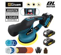 Gismis - polisseuse électrique sans balais pour voiture, 6 vitesses, sans fil, pour épilation, ponçage, scellage, outil de glaçage pour broche de batterie Makita 18v 2 Battery