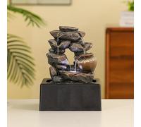 Gisruao Fontaine de Table d’intérieur, Fontaine Cascade décorative, avec éclairage LED, Alimentation USB, avec Pompe à Eau, Style Zen, pour Salon, Bureau, Chambre, Coin Lecture