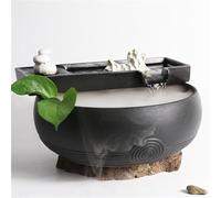 Gisruao Fontaine de Table d’intérieur, Fontaine Cascade décorative, en céramique, avec éclairage LED, Effet Brume, avec Pompe à Eau, Style Zen, pour Salon, Bureau, Espace Yoga, Espace méditation