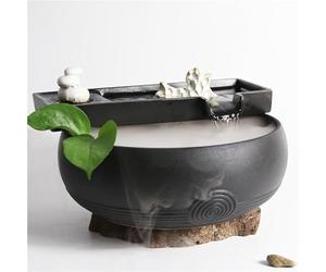 Gisruao Fontaine de Table d’intérieur, Fontaine Cascade décorative, en céramique, avec éclairage LED, Effet Brume, avec Pompe à Eau, Style Zen, pour Salon, Bureau, Espace Yoga, Espace méditation