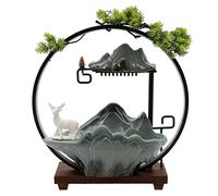 Gisruao Fontaine de Table d’intérieur, Fontaine Cascade décorative, en céramique, Motif Poisson, cerf, avec éclairage LED, Effet Brume, Aquarium décoratif, pour Bureau, Coin Lecture