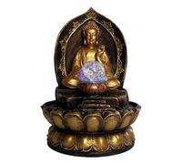 Gisruao Fontaine de Table d’intérieur, Fontaine Cascade décorative, en Pierre, Motif Bouddha, Lotus, avec éclairage LED, Boule de Cristal, Style Zen, pour Salon, Bureau, Chambre, entrée