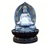 Gisruao Fontaine de Table d’intérieur, Fontaine Cascade décorative, en Pierre, Motif Bouddha, Lotus, avec éclairage LED, Boule de Cristal, Style Zen, pour Salon, Bureau, Chambre, entrée