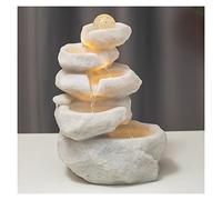 Gisruao Fontaine de Table d’intérieur, Fontaine Cascade décorative, en résine, avec éclairage LED, avec Pompe à Eau, pour Salon, Bureau, Coin Lecture, hôtel, Beige