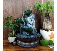 Gisruao Fontaine de Table d’intérieur, Fontaine Cascade décorative, en résine, Motif Bouddha, avec éclairage LED, avec Pompe à Eau, Style Zen, pour Bureau, Chambre, Coin Lecture, Espace Yoga