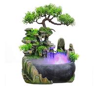 Gisruao Fontaine de Table d’intérieur, Fontaine Cascade décorative, Motif bonsaï, avec éclairage LED, Effet Brume, Style Zen, pour Bureau, Espace méditation, Vert