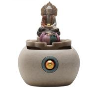 Gisruao Fontaine de Table d’intérieur, Fontaine Cascade décorative, Motif Bouddha, avec Pompe à Eau, Style Feng Shui, pour Salon, Bureau, Chambre, Coin Lecture, Gris