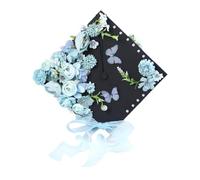 Gitohoni Ensemble de Chapeau de Remise de Diplôme avec Décoration Florale à Faire Soi-même, Autocollants Papillons 3D, Fournitures de Loisirs Créatifs et éléme, Bleu