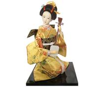 Gitohoni Poupée en Soie Japonais Traditionnel Fait Main Coiffure Noire Ornée Figurine sur Socle pour Bureau Vitrine,