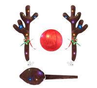 Giuneuow Bois de Renne de Voiture, Kit Voiture Bois avec LumièRes LED, Kit Voiture Renne Bois, Nez, Queue, DéCorations de NoëL pour Voiture
