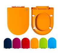 Giural Abattant De WC De Forme De D avec Système D'abaissement Automatique avec Fermeture Rapide, Fixation sur Le Dessus, Charnières Réglables, Siège Cuvette Toilette avec Frein De Chute,Orange