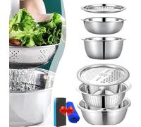 Giurui Bassin multifonction en acier inoxydable 30 cm x 30 cm, 3 en 1 essoreuse à salade, fruits, légumes, riz, panier à laver