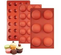 GIUSOBG 3 Pièces Moule Silicone Patisserie Moule Silicone Demi Sphere | 6/15/24 trous Gelée de Chocolat, avec une Spatule Plateau à Muffins en BPA Free fur Bonbons, Biscuit, Gommeux, Jello