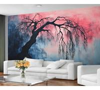 GIVLWF Papier peint et décoration de chambre, papier peint brume rose bleu pour salon, papier peint à l'encre aquarelle, papier peint pour chambre à coucher, papier peint non autocollant oriental