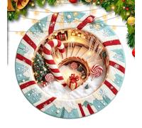 Giwnuq Tapis de Noël rond 3,28 m Illusion d'optique Tapis souple | Paillasson pour fête de vacances, entrée, salon, ferme, chambre à coucher, balcon