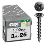 GIX B Filetage grossier, Tête centrante, Tête trompette, Cruciforme H, Pointe d'aiguille, Phosphaté noir