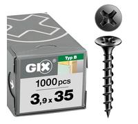 GIX B Filetage grossier, Tête centrante, Tête trompette, Cruciforme H, Pointe d'aiguille, Phosphaté noir