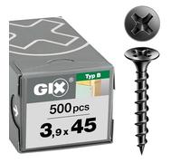 GIX B Filetage grossier, Tête centrante, Tête trompette, Cruciforme H, Pointe d'aiguille, Phosphaté noir