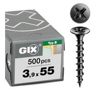 GIX B Filetage grossier, Tête centrante, Tête trompette, Cruciforme H, Pointe d'aiguille, Phosphaté noir