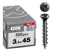 GIX C pour fibre-gypse, Tête centrante, Tête de fraisage pointue, Cruciforme H, Pointe d'aiguille, Phosphaté noir
