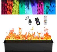 GIZMIT Cheminée à Vapeur d'eau 3D, cheminée électrique à Vapeur d'eau 3D, Flamme atomisée simulée, Acier Inoxydable brossé, écran LCD/télécommande, réglage de la Flamme voicecontrol-100cm