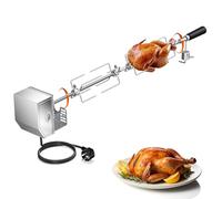 GJCrafts Tourne-broche électrique,tourne-broche automatique à 360°avec moteur 120V 4W, tige de broche de 34 à 42cm,4 fourchettes à viande, supports complets et vis de fixation pour barbecues de jardin